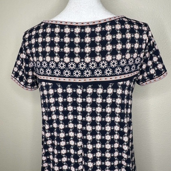 Max Studio Navy Blue & Peach Geometric Circle Print Short Sleeve Swing Dress XS - Picture 6 of 10